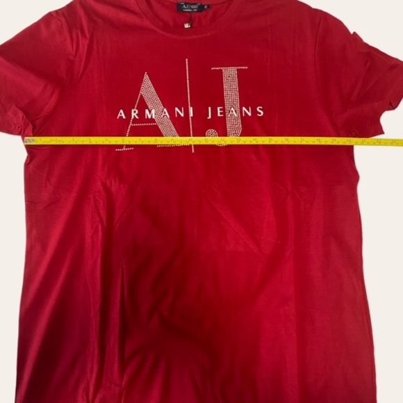 ARMANI JEANS Wine Color T-shirt Rhinestones Letters size L - Picture 6 of 10